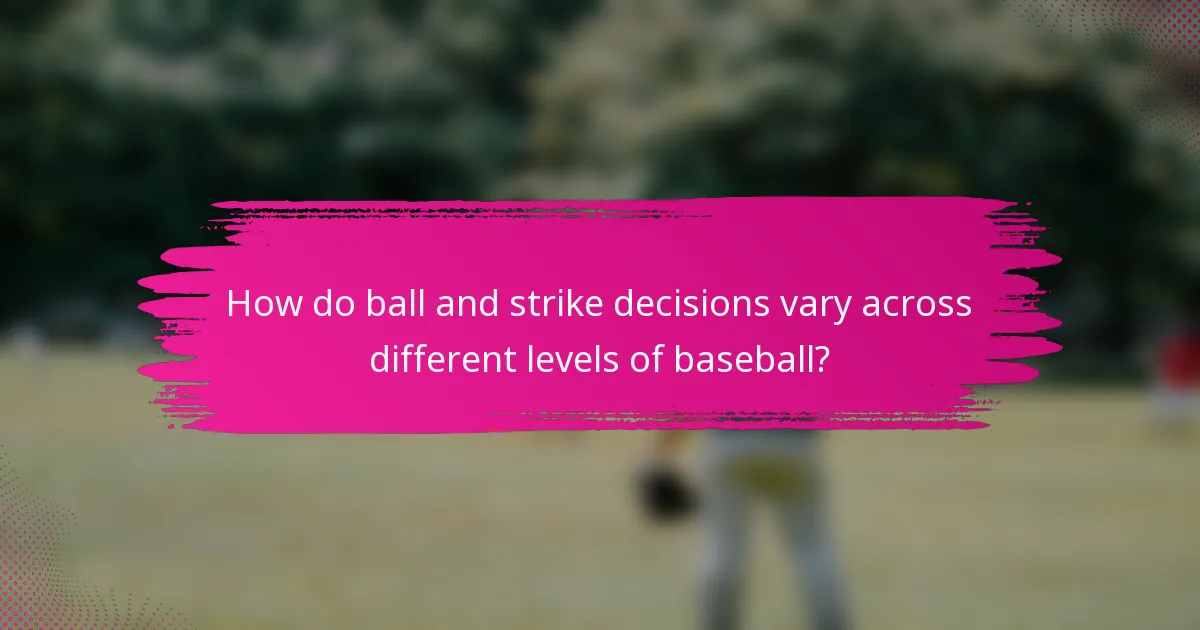How do ball and strike decisions vary across different levels of baseball?